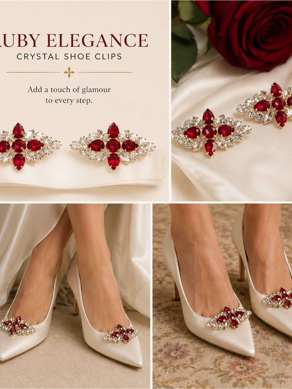 Ruby Elegance Red Crystal Shoe Clips